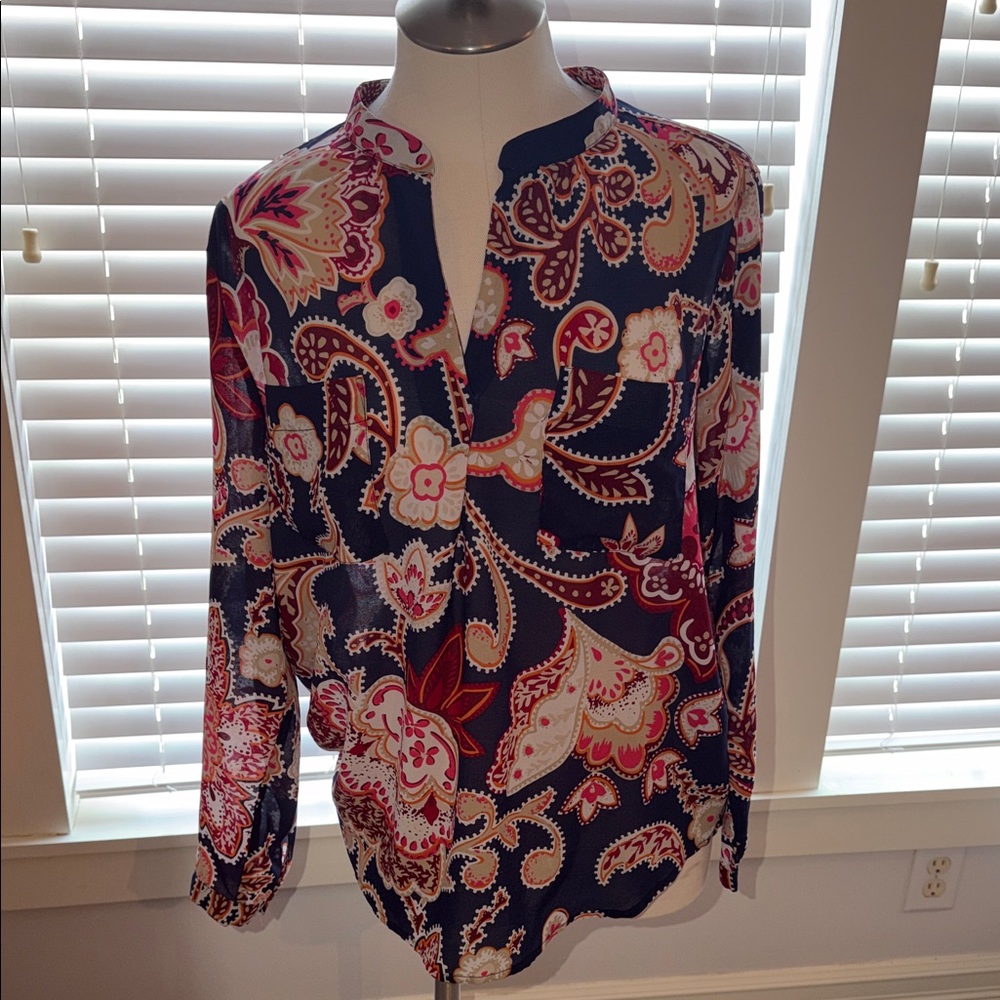 Liz Claiborne Navy and Red Paisley Blouse